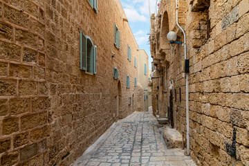 Fototapeta na wymiar A narrow street in the historic medieval old town of Jaffa Israel.