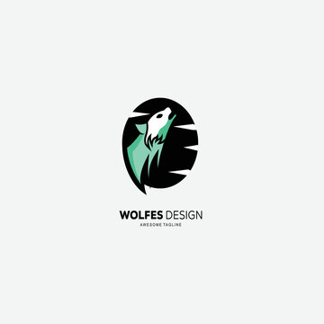 wolf mascot logo template gradient color