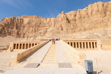 Front angle view of the Queen Hatshepsut Mortuary Temple in the Valley of the Kings, on the West...