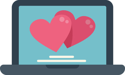 Laptop online dating icon flat vector. Mobile phone. Social network isolated