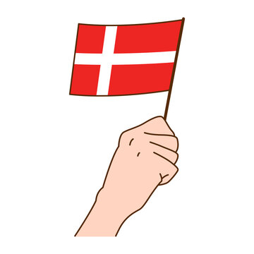 Hand Holding Denmark National Flag Illustration. Hand Drawn Style Vector Illustration - EPS 10 Vector