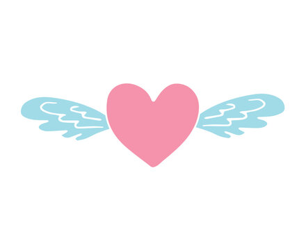 Vector hand drawn doodle sketch heart with wings isolated on white background