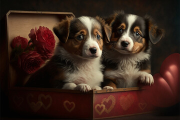 Fototapeta na wymiar Valentine's Day Puppies