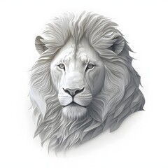 A beautiful and realistic lion head, black and white concept with white background