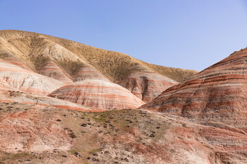 Mountains with red stripes. Khizi region. Azerbaijan.