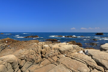 Fototapeta na wymiar Longdong Bay at Northeast coast of Taiwan (New Taipei City and Yilan) National Scenic Area.