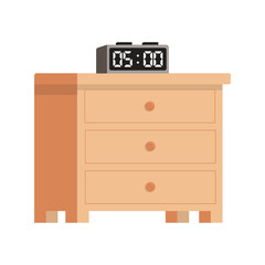 Digital Alarm Displaying 05:00 or 5 pm on a Drawer. Flat. Vector. Illustration