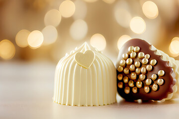 Valentine's Day Chocolate,heart shaped Chocolate on wooden table,handmade chocolate,chocolate on white background