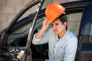 Worker of the construction industry with protection helmet