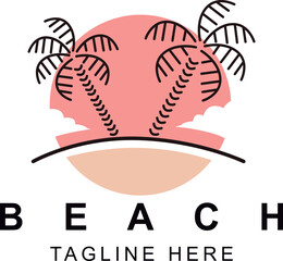 logo allusive to a sunset on the beach, with palm trees, sand, sky and clouds, with space for you to place the text or title, cutting file, ideal for t-shirt prints, stickers, cell phone cases, vinyls