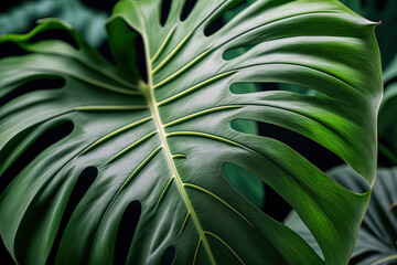 Obraz na płótnie Canvas a large, close up green leaf from a houseplant. Generative AI