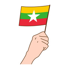 Hand Holding Myanmar National Flag Illustration. Hand Drawn Style Vector Illustration - EPS 10 Vector