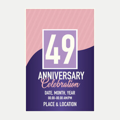 Vector 49th years anniversary vector invitation card. template of invitational for print design.
