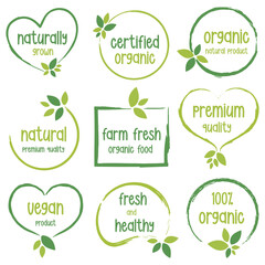 Organic food, natural product and healthy life logo, stickers and badges.