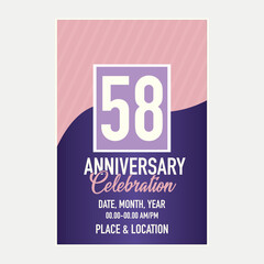 Vector 58th years anniversary vector invitation card. template of invitational for print design.
