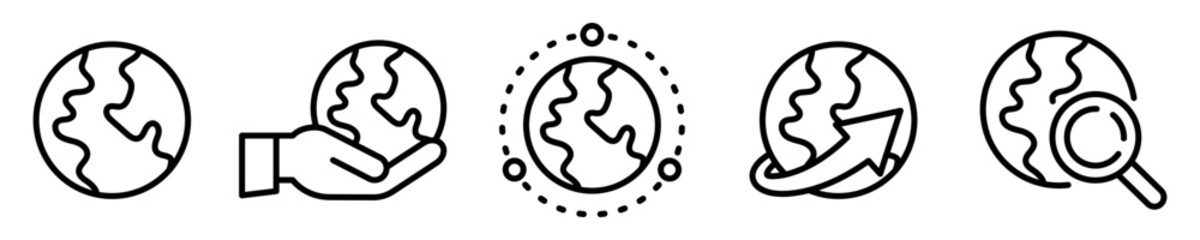 Conjunto de iconos de planeta tierra. Mapa mundial. Concepto de buscar en el mapa, viajar, conectividad. Ilustración vectorial © Frank
