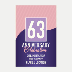 Vector 63rd years anniversary vector invitation card. template of invitational for print design.
