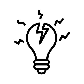 Icono de bombilla rota. Sin inspiraci&oacute;n, fracaso, desanimado, sin idea, fallar. Ilustraci&oacute;n vectorial