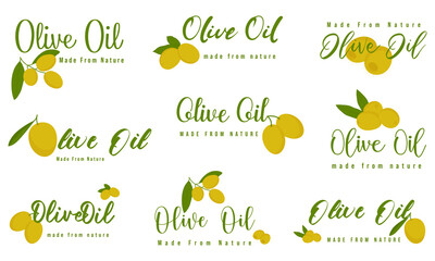 Olive oil signs, labels, packaging for olive oil product.