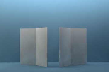 Blank tri fold brochure template for mock up and presentation design. 3d render illustration.