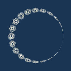 Abstract decorative pattern snowflake pattern frame on dark blue background. Suitable for various designs.