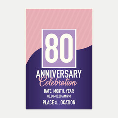 Vector 80th years anniversary vector invitation card. template of invitational for print design.
