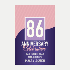 Vector 86th years anniversary vector invitation card. template of invitational for print design.
