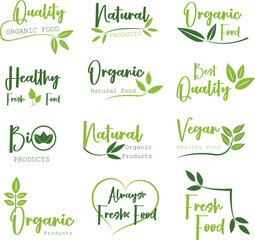 Organic food, natural product and healthy life logo, stickers and badges.