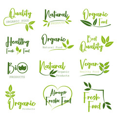 Organic food, natural product and healthy life logo, stickers and badges.