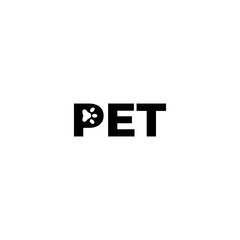 word pet with paw icon in letter P word mark logo design concept