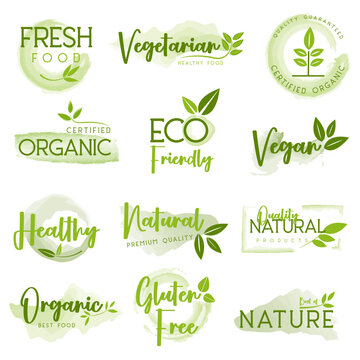 Organic food, natural product and healthy life logo, stickers and badges.