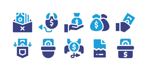 Corruption icon set. Duotone color. Vector illustration. Containing bribe, money, corruption, money bag, pocket, evil, corrupt, vote.