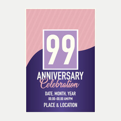 Vector 99th years anniversary vector invitation card. template of invitational for print design.
