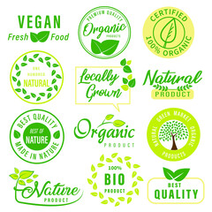 Organic food, natural product and healthy life logo, stickers and badges.