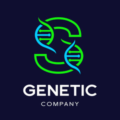 Letter S Genetic DNA vector logo template. Design with chromosome symbol. This logo is suitable for research, science, medical, logotype, technology, lab, molecule, protein, nucleus, spiral.