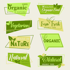 Organic food, natural product and healthy life logo, stickers and badges.