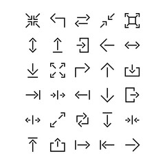 Arrow line icons set. Navigation directional pointer cursor for web or application vector collection