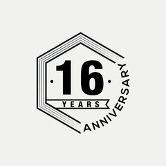 Vector 16 years celebrating anniversary design template. vector design and illustration.
