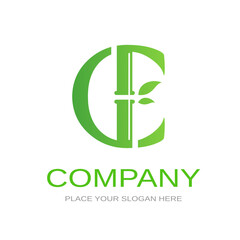 Bamboo C letter or alphabet vector logo template. This logo with symbol and leaf. Green color and suitable for business and culture of china.