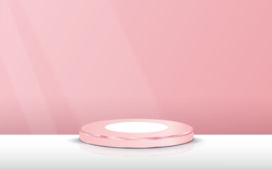 podium pedestal silinder pink, empty space background. Abstract modern vector rendering 3d shape for product display presentation. Pastel minimal wall scene. Trendy 3d render for social media