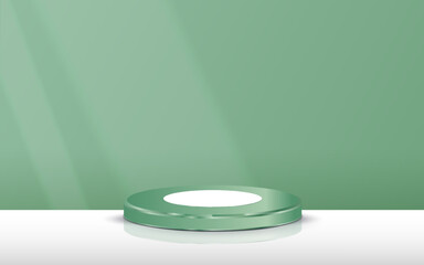 podium pedestal silinder green, empty space background. Abstract modern vector rendering 3d shape for product display presentation. Pastel minimal wall scene. Trendy 3d render for social media