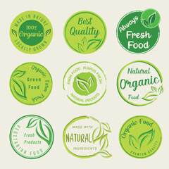 Organic food, natural product and healthy life logo, stickers and badges.