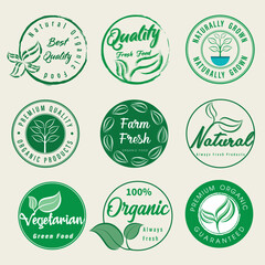 Organic food, natural product and healthy life logo, stickers and badges.