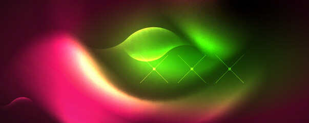Neon glowing waves, magic energy space light concept, abstract background wallpaper design