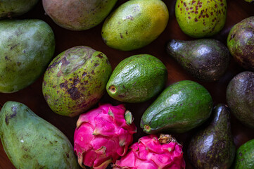 Set of Balinese fruits and vegetables . Flat lay