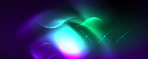 Neon glowing waves, magic energy space light concept, abstract background wallpaper design