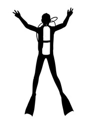 Male scuba diver with posing peace sign