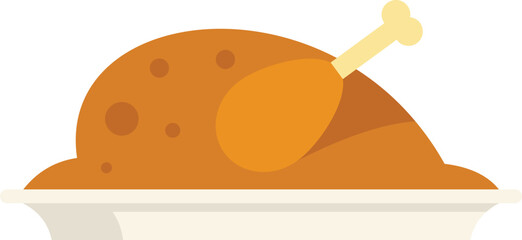 Cooked chicken icon flat vector. Roast food. Meat plate isolated