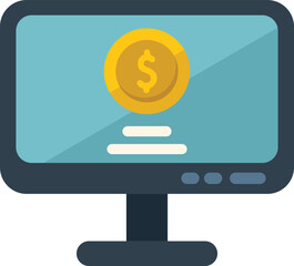 Finance monitor icon flat vector. Payment service. Digital money isolated