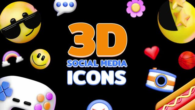 3D animated social media icons like emoji, like, thumbs up, love and more
